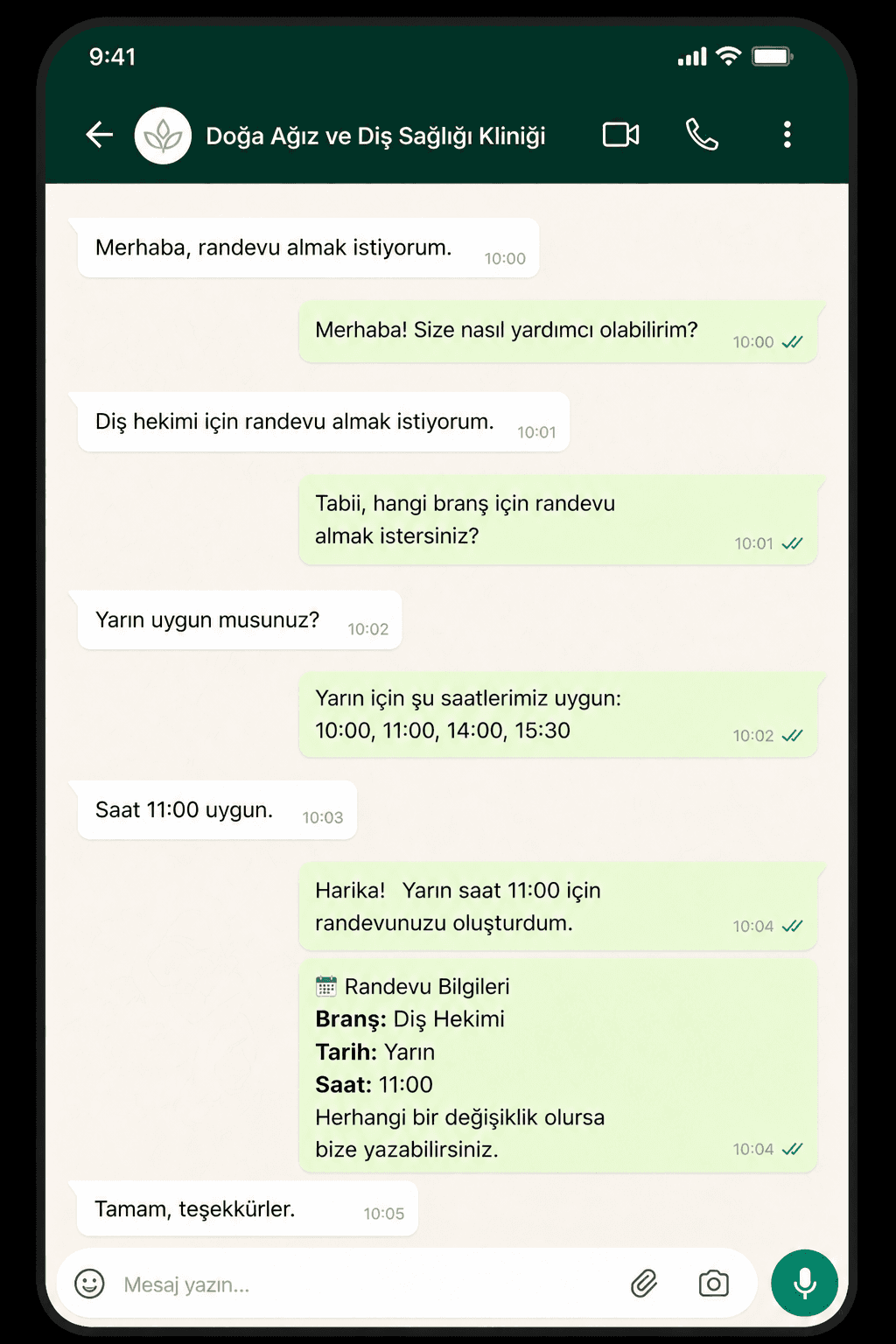 WhatsApp randevu otomasyonu ekranı